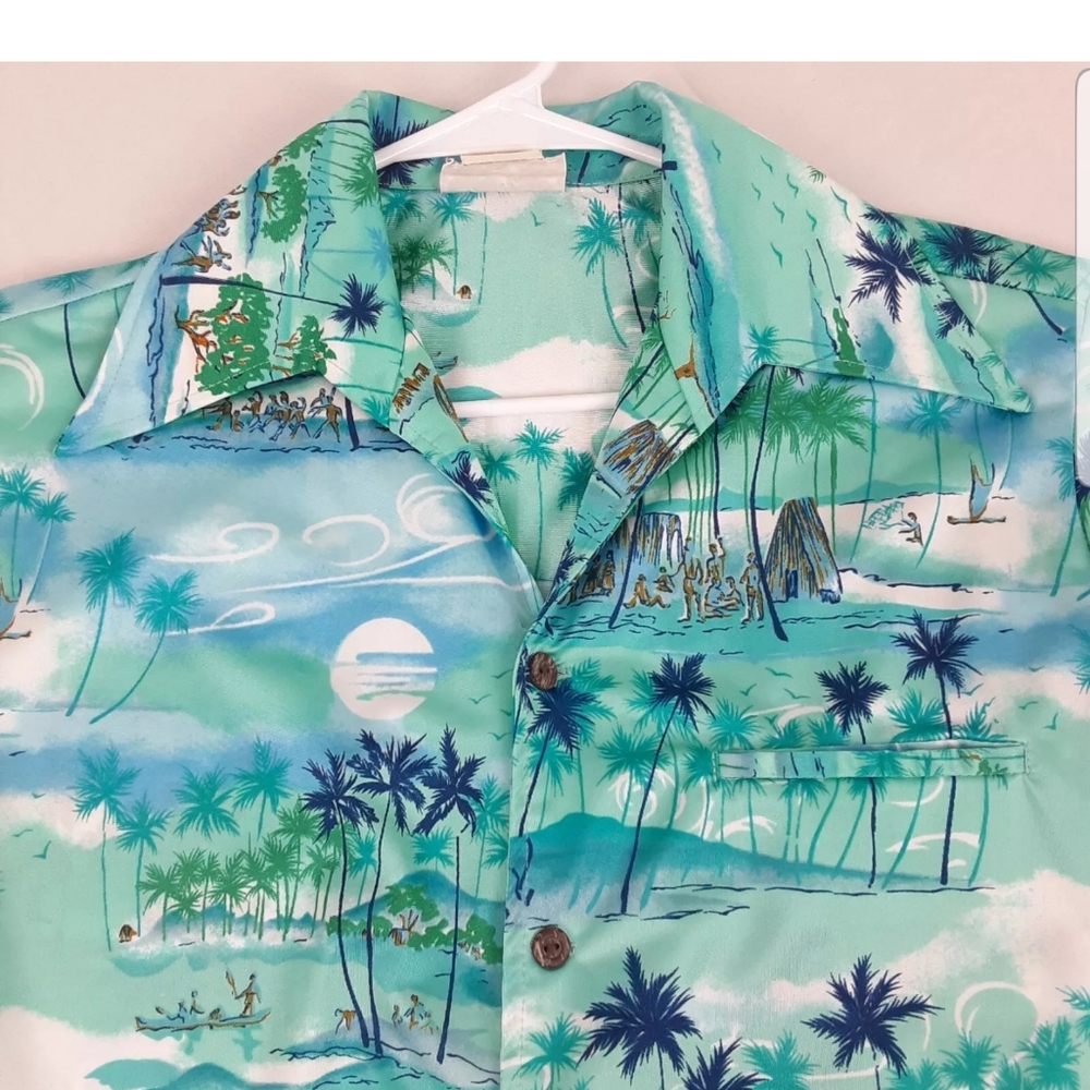 Vintage Napili Shirt Adult Medium Blue Hawaiian Ocean Beach Island 60s 70s Mens
